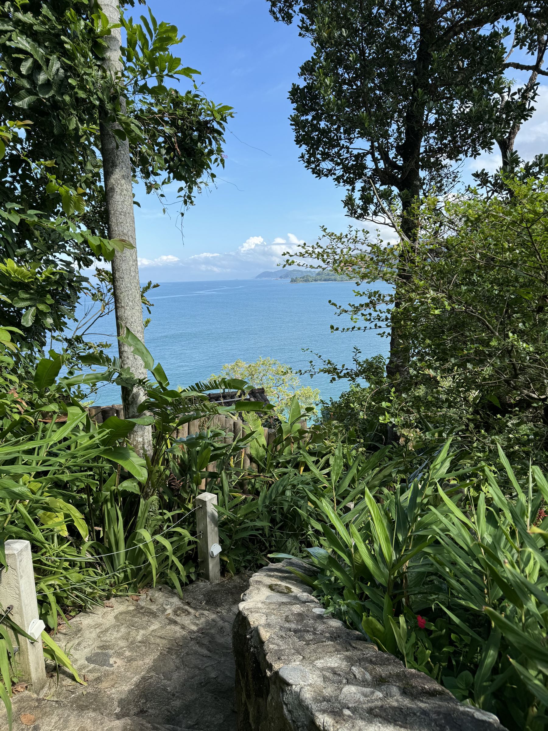 Stone path through the garden toward the sea