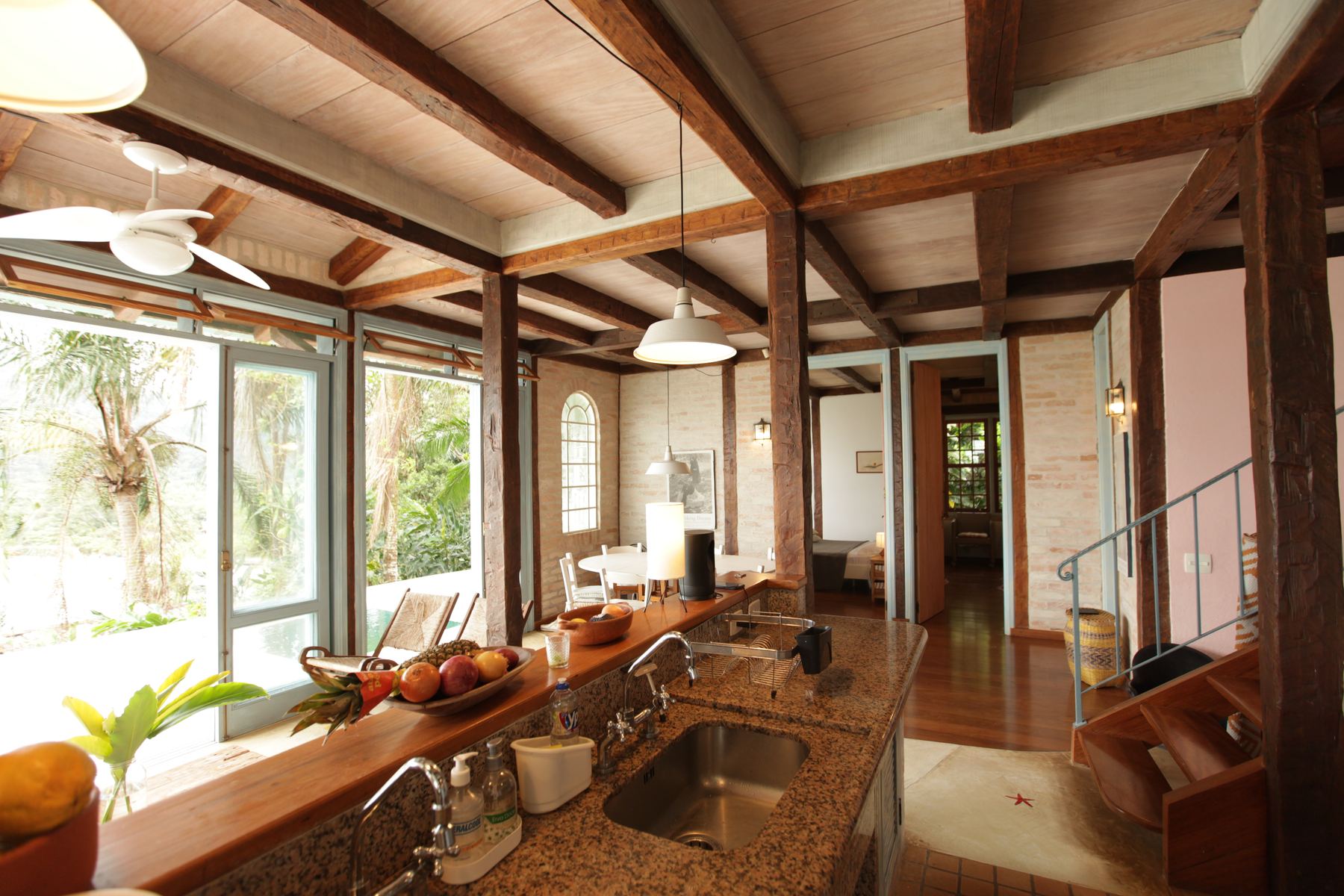 Open living space with timber beams